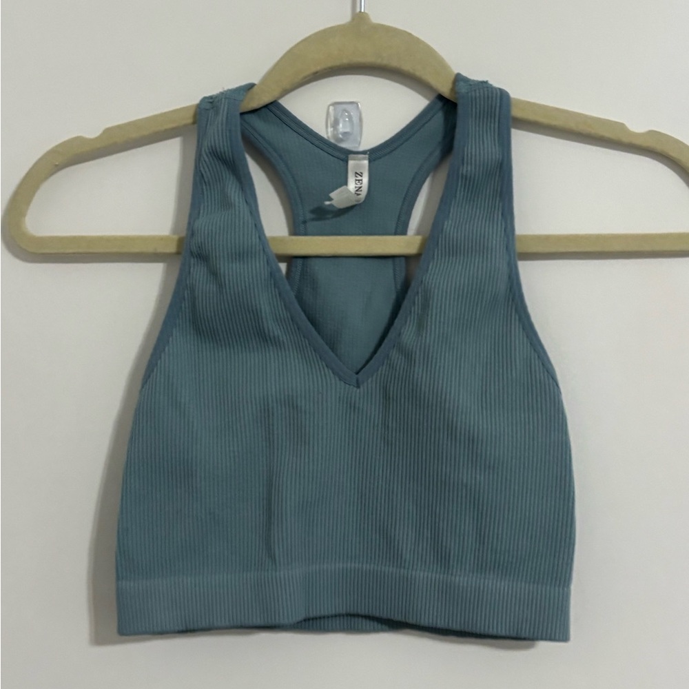 Zenana Outfitters Ribbed Blue Sports Tank